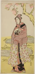 Skådespelaren Segawa Kikunojo III som Kumenosuke i pjäsen Keisei Natori Soga, uppförd på Kiri-teatern under den andra månaden 1788