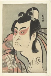 Bystporträtt av skådespelaren Ichikawa Monnosuke II i rollen som Soga no Goro.