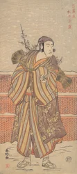 Matsumoto Sumezo som en man i vinterdräkt som står i snön, ca. 1785-90.