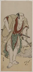 Otani Hiroji III som en samuraj som står bredvid en bäck
