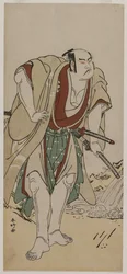 Otani Hiroji III som en samuraj som står bredvid en bäck, ca. 1780.