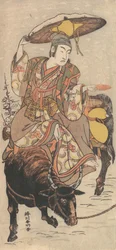 Skådespelaren Matsumoto Koshiro IV på en tjur i en snöstorm, ca. 1790.