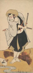 Den förste Nakamura Nakazō som rōnin-samuraj klädd i en svart kimono, ca 1784-88.