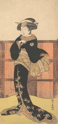 Den fjärde Iwai Hanshiro som kvinna i en svart kimono, ca 1778