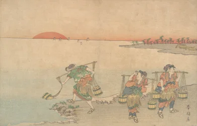 Tre vattenbärare vid stranden, sent 1700-tal.