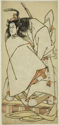 Skådespelaren Onoe Matsusuke I som Ashikaga Takauji i pjäsen Kumoi no Hana Yoshino no Wakamusha, framförd på Nakamura Theatre i den elfte månaden, 1786