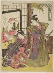 Andra akten: Kakogawa Honzos hus ur pjäsen Chushingura (De lojala tjänarnas skattkammare), ca 1779-80 (träsnitt i färg; chuban)