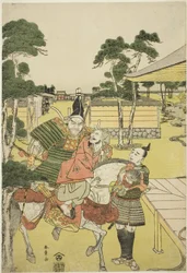 Musashibo Research B Rings Tee Katsured och Sabo Shoshun och Yoshitsune In Tee Pay Horikawa Yochi no Zukie Nimaizuki, ca. 1782 (Kor wo dback tryck; Oban)