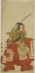 Skådespelaren Ichikawa Danjuro V som Arakawa Taro i Play Date Nishiki Tsui no Yumitori, framförd på Morita Theatre i den elfte månaden, 1778