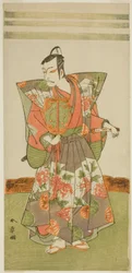 Skådespelaren Ichikawa Danjuro V som Kudo Kanaishi i pjäsen Izu-goyomi Shibai no Ganjitsu, framförd på Morita Theatre i den elfte månaden, 1772