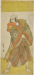 Skådespelaren Ichikawa Danjuro vs Prince Koretaka förklädd till kuriren Izutsu Chuji, i pjäsen Yamato Kano Ariwara Keizu, uppträdde på Nakamura Theatre under den femte månaden,