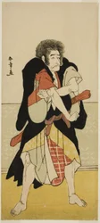 Skådespelaren Ichikawa Danjuro V som Renegade Monk Wantetsu av Okami-dani i Play Date Nishiki Tsui no Yumitori, framförd på Morita Theatre i den elfte månaden, 1778