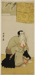 Skådespelaren Ichikawa Monnosuke II som buddhistmunk i pjäsen Edo no Hana Mimasu Soga, framförd på Nakamura-teatern den fjärde månaden, 1783