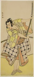 Skådespelaren Ichikawa Yaozo II som Sakura-maru i pjäsen Sugawara Denju Tenarai Kagami, framförd på Ichimura Theatre i den sjunde månaden, 1776
