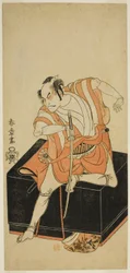 Skådespelaren Nakamura Nakazo I som Izu no Jiro Förklädd till Kemmaku no Sabu i pjäsen Edo-zakura Sono Omokage, som spelades på Nakamura Theatre i den femte månaden,
