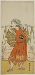 Skådespelaren Nakamura Nakazo I som Nagasaki Kageyuzaemon förklädd till Gorohachi the Sake Seller, i pjäsen Hikitsurete Yagoe Taiheiki, framförd på Morita Theatre i den elfte månaden, 1776