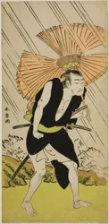 Skådespelaren Nakamura Nakazo I som Ono Sadakuro i pjäsen Kanadehon Chushingura, som spelades på Nakamura Theatre under den femte månaden,