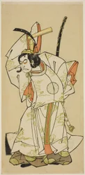 Skådespelaren Nakamura Nakazo I som prins Koreakira (?) i pjäsen Gohiiki Kanjincho, framförd på Nakamura-teatern under elfte månaden, 1773