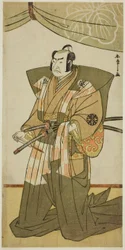 Skådespelaren Nakamura Nakazo I som Saito Sanemori i pjäsen Kitekaeru Nishiki no Wakayaka, framförd på Nakamura Theatre i den elfte månaden, 1780