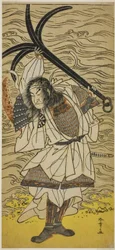 Skådespelaren Nakamura Nakazo I som Taira no Tomomori förklädd till Tokaiya Gimpei, i pjäsen Yoshitsune Sembon-zakura, framförd på Morita-teatern den fjärde månaden, 1777