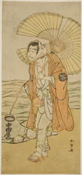 Skådespelaren Nakamura Nakazo I som avfallsmunken Dainichibo i pjäsen Edo Meisho Midori Soga, framförd på Morita Theatre under den första månaden, 1779
