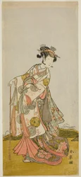 Skådespelaren Nakamura Noshio I som prinsessan Usuyuki (Usuyuki Hime) i pjäsen "Shin Usuyuki Monogatari", uppträdde på Morita Theatre i den femte månaden, 1774