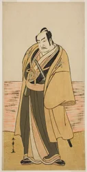 Nakamura Sukegoro II som Kaminari Shokuro i pjäsen Hatsumombi Kuruwa Soga, som spelades på Nakamura Theatre under andra månaden,