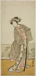 Skådespelaren Nakamura Tomijuro I som Lady Hangaku (Hangaku Gozen) i pjäsen Wada-gassen Onna Maizuru, framförd på Nakamura Theatre i den sjunde månaden, 1777