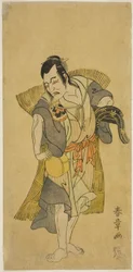 Skådespelaren Nakamura Utaemon I som Kudo Suketsune förklädd till en tiggare i pjäsen Soga Moyo Aigo no Wakamatsu, framförd på Nakamura Theatre under den första månaden, 1769