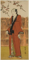 Onoe Matsusuke I som Baramon no Kichi i pjäsen Hatsumombi Kuruwa Soga, som spelades på Nakamura Theatre under den första månaden,