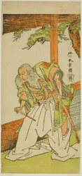 Skådespelaren Otani Hiroemon III som Shinoda Jirodayu i pjäsen Keisei Momiji no Uchikake, framförd på Morita Theatre i den sjunde månaden, 1772