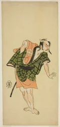 Skådespelaren Otani Hiroji III som Onio Shinzaemon (?) i pjäsen Bunshin Sugatami Soga (?), framförd på Morita Theatre (?) under andra månaden, 1765 (?)