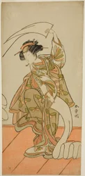 Skådespelaren Segawa Kikunojo III som kurtisan Kisegawa i en "Nuno Sarashi"-dans, i pjäsen Hana-zumo Genji Hiiki, framförd på Nakamura-teatern under den elfte månaden, 1775