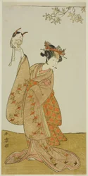 Skådespelaren Segawa Yujiro I som Matsukaze, syster till Togashi no Saemon, i pjäsen Gohiiki Kanjincho (din favoritpjäs Kanjincho [prenumerationslistan]), framförd på Nakamura Theatre från den första dagen i den elfte månaden, 1773