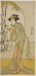 Skådespelaren Tsuneyo II som Okaru i pjäsen Kanadehon Chushingura, framförd på Morita Theatre under den åttonde månaden, 1779