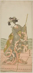 Skådespelaren Yoshizawa Iroha I som prinsessan Yosooi (Yosooi Hime) i pjäsen Kikujido Shuen no Iwaya, framförd på Morita Theatre i elfte månaden, 1775