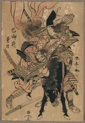 Den mäktiga Tomoe Gozen, ca 1810 (träsnitt i färg)