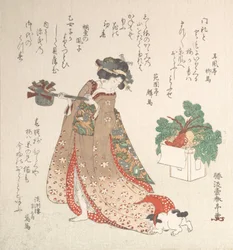 Ung kvinna som bär en vinkruka för nyårsceremonin, ca. 1815.