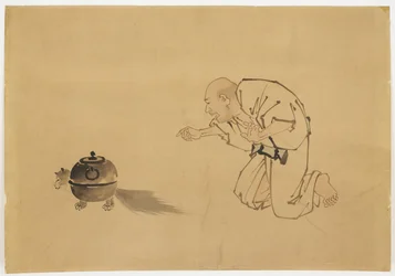 Illustration till "Tanuki Teakettle", ca 1850 (bläck och färg på papper)