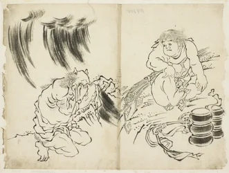 Personifiering av Storm med Kintaro och Weeping Oni, ca 1815-1849 (bläck på papper)