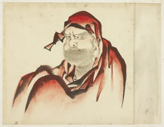 Red-Robed Daruma, ca 1815-1849 (bläck och färg på papper)