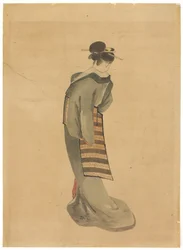 Standing Beauty (bakifrån), c.1850 (bläck och färg på papper)