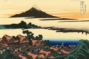36 utsikter över berget Fuji, Japan: Gryning vid Isawa i Kai-provinsen, Japan - Tryck av Katsushika Hokusai (1760-1849) (ukiyo-e-skola) 1830-1833 State A Pushkin Museum of Fine Arts, Moskva