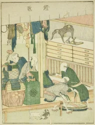 Armorer (Yoroi takumi), från den illustrerade boken "Picture Book of the Amusements of the East (Ehon Azuma asobi)"