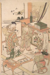 Kinesiska pojkar som lär sig skriva och måla, ca. 1785.
