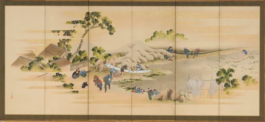 Country Scenes och Mount Fuji, en i ett par, Edo-period, ca. 1830-1832.