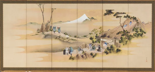 Country Scenes och Mount Fuji, en i ett par, Edo-period, ca. 1830-1832.