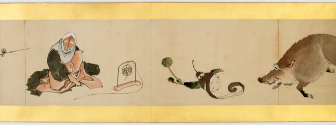 Detalj av Handscroll med diverse bilder, Edo Period, 1839 bläck och färg på papper
