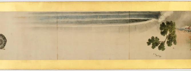 Detalj av Handscroll med diverse bilder, Edo Period, 1839 bläck och färg på papper