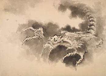 Drake dyker upp ur moln, Edo-period, 1800-talet.